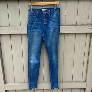 Madewell High Rise Skinny Skinny Jeans Button Fly Raw Hem SZ 27TL Retro